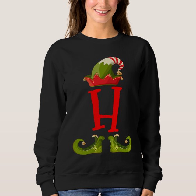 Elf Monogram H initial Cute Matching Family Christ Sweatshirt (Front)