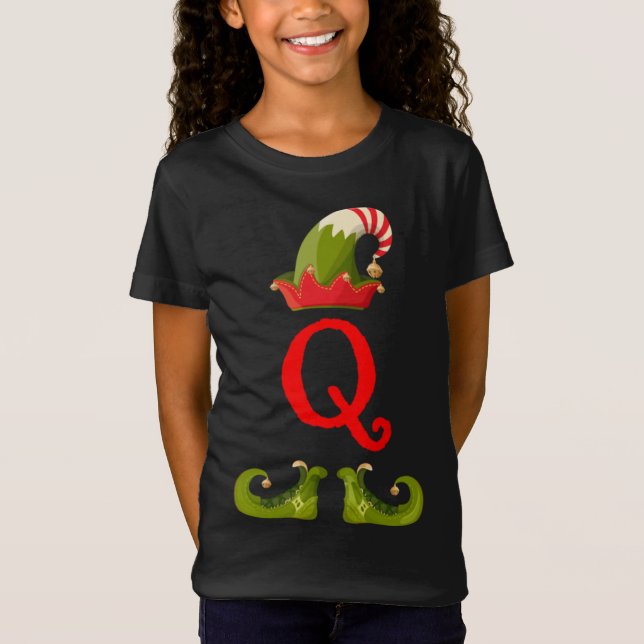 Elf Monogram Q initial Cute Matching Family Christ T-Shirt (Front)