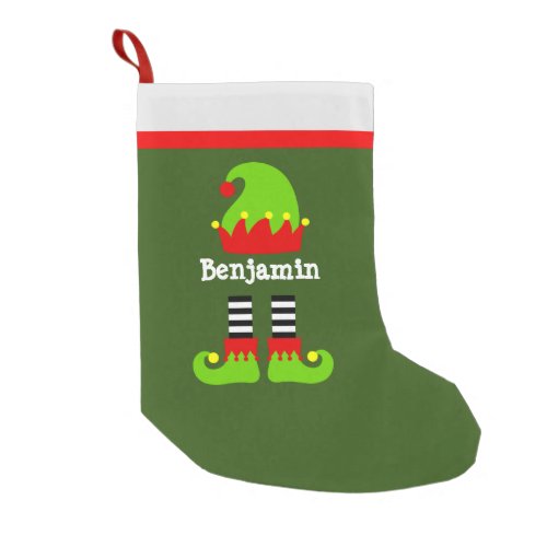 Elf Name Hat  Legs Feet Green Red Small Christmas Stocking