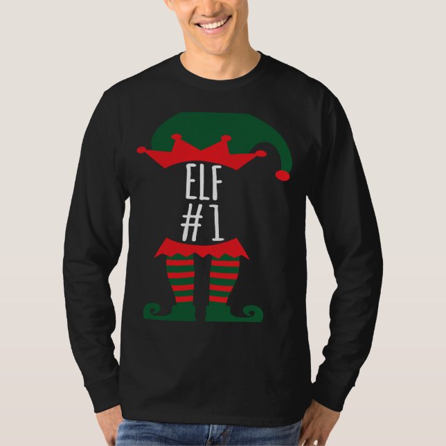 Elf Number 1 Fun Festive Family Christmas Elf Cost T-Shirt (Front)