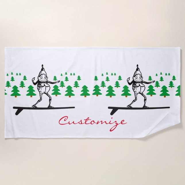 Elf on a Surfboard Thunder_Cove Beach Towel (Front)