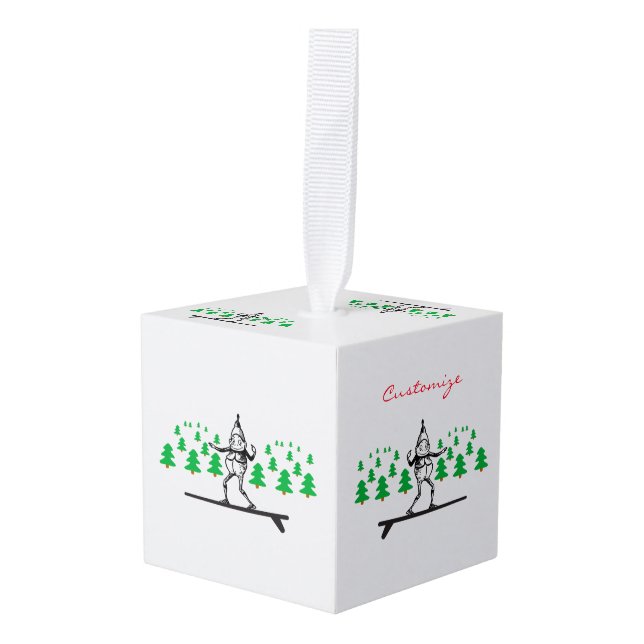 Elf on a Surfboard Thunder_Cove Cube Ornament (Front Angled)