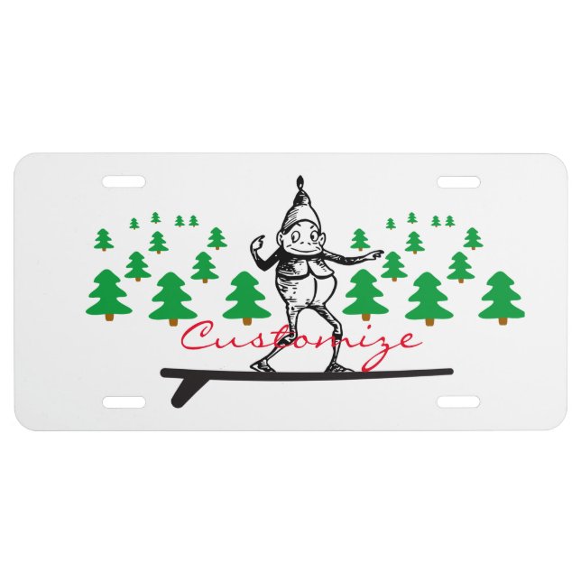 Elf on a Surfboard Thunder_Cove License Plate (Front)