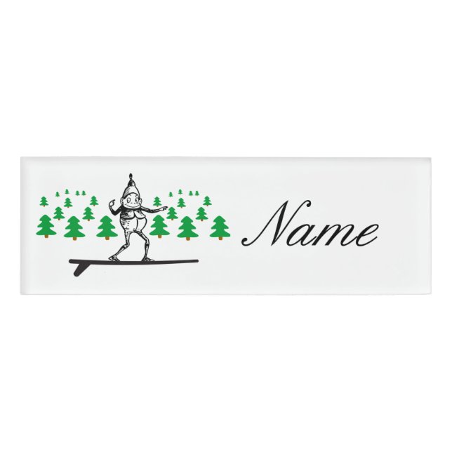 Elf on a Surfboard Thunder_Cove Name Tag (Front)