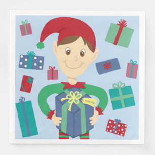 Elf packing gifts napkin