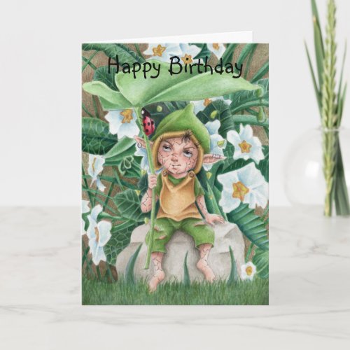 Elf Pixie And Ladybird Watercolour Birthday  Card