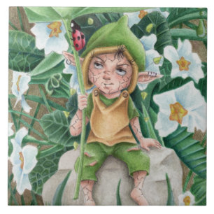 Elf Pixie And Ladybird Watercolour Ceramic Tile