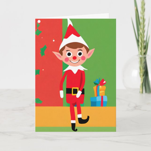 Elf Playful illustration Folded Holiday Card (Front)