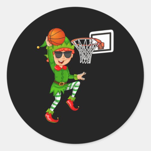 Elf Playing Basketball Thanksgiving Christmas 2021 Classic Round Sticker