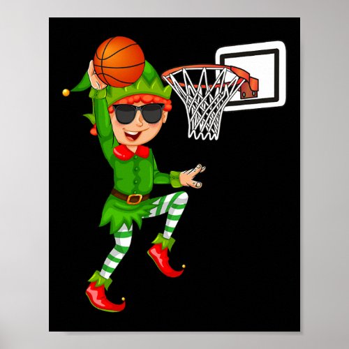 Elf Playing Basketball Thanksgiving Christmas 2021 Poster