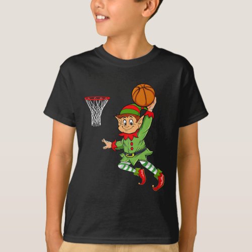 Elf Playing Basketball Thanksgiving Christmas 2021 T_Shirt