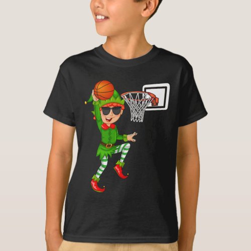 Elf Playing Basketball Thanksgiving Christmas 2021 T_Shirt