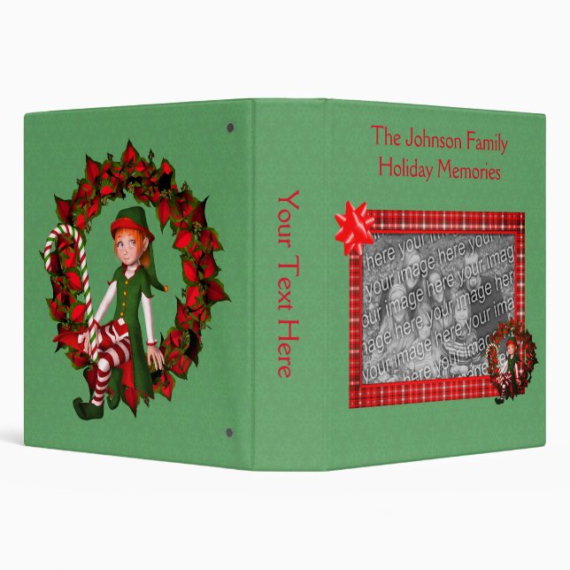 Elf Poinsettia Wreath Christmas Personalized    3 Ring Binder (Background)