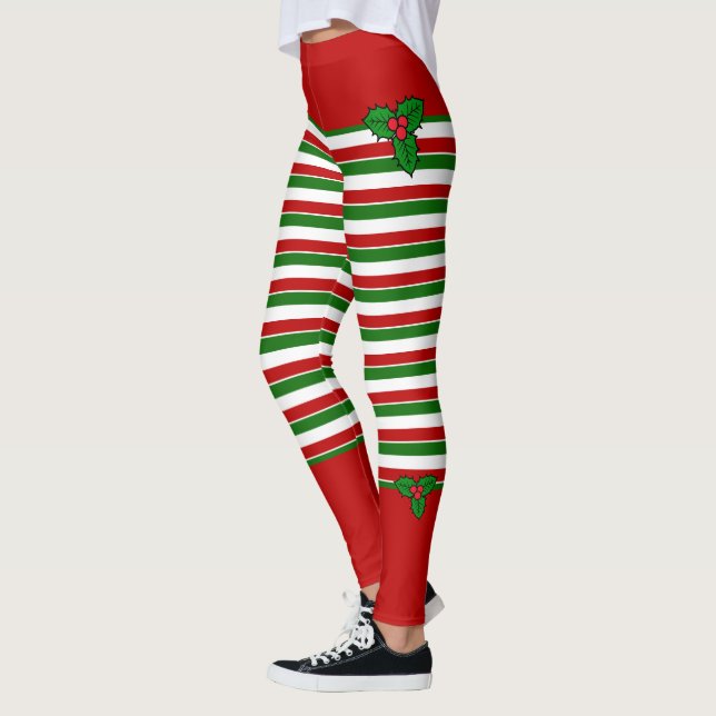 Elf Red Green Stripes Christmas Costume Leggings (Left)
