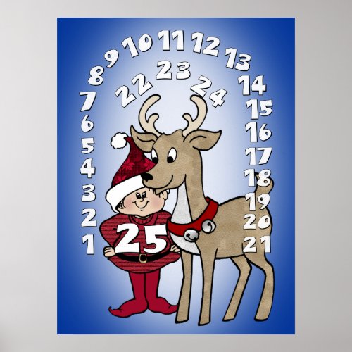 Elf  Reindeer Days til Christmas Advent Calendar Poster