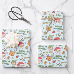 Elf, Reindeer, Santa, Merry Christmas Pattern Wrapping Paper Sheets