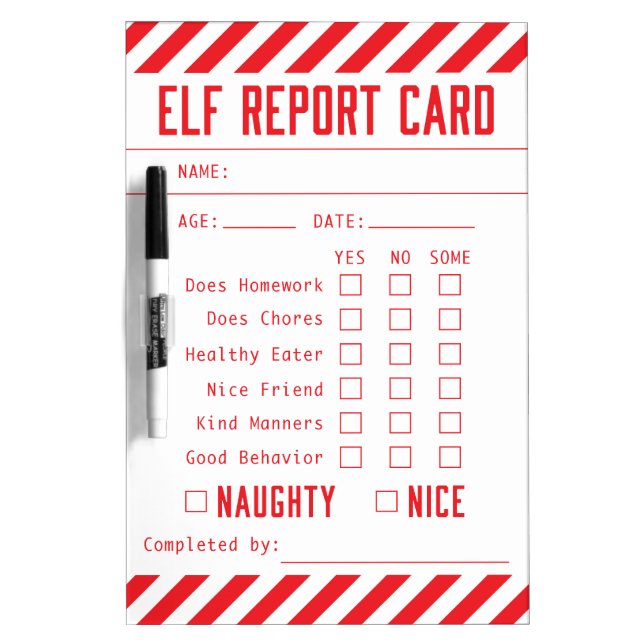 Elf Report Card Dry Erase Board (Front)