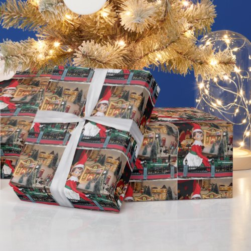 Elf Ride Along Train Wrapping Paper