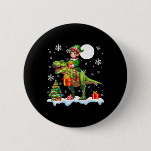 Elf Riding T-rex Christmas Tree Colorful Lights Lo Button