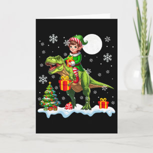Elf Riding T-rex Christmas Tree Colorful Lights Lo Card