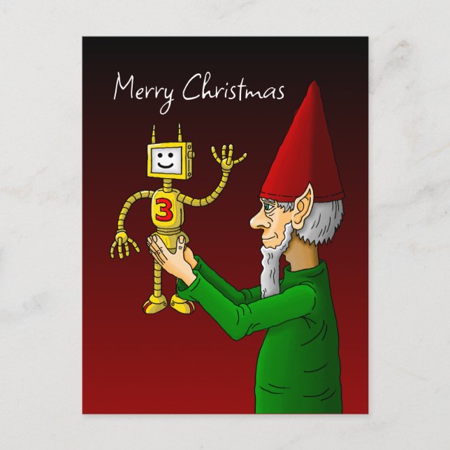 Elf & Robot Christmas Postcard (Front)