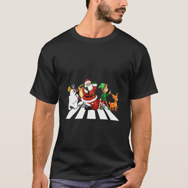 Elf Santa Snowman Reindeer Road Merry Christmas Pa T-Shirt (Front)
