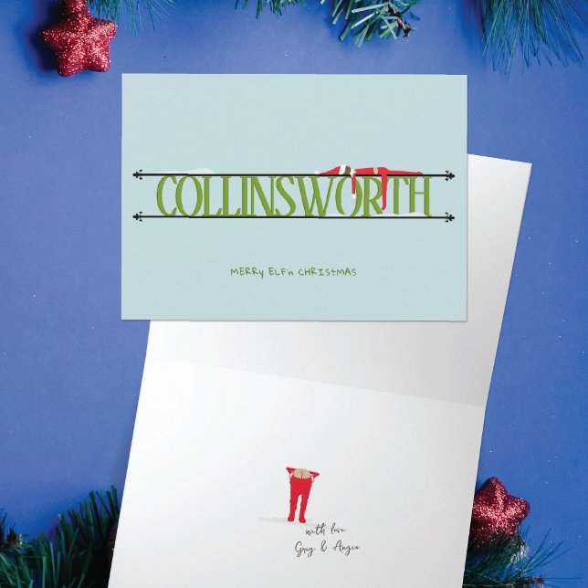 Elf Shenanigans Name Sign Green & Blue Folded Card (Creator Uploaded)