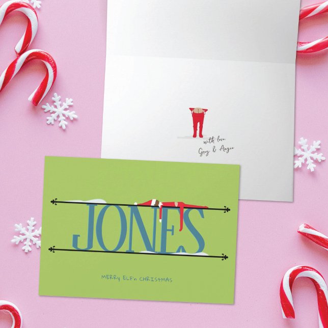 Elf Shenanigans Name Sign Teal & Green Folded Card (Creator Uploaded)