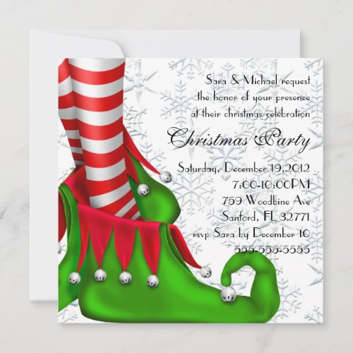 elf shoe christmas invitation