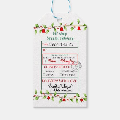  Elf Shop Special Delivery Holly Nice or Naughty  Gift Tags