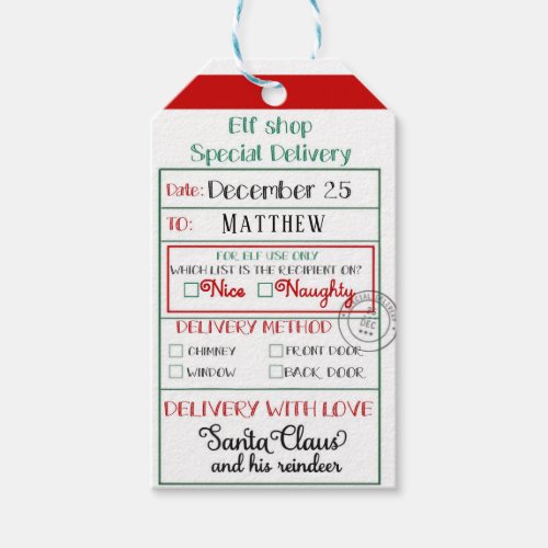 Elf Shop Special Delivery Nice or Naughty  Gift Tags