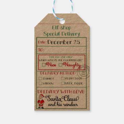  Elf Shop Special Delivery Santa Nice or Naughty Gift Tags