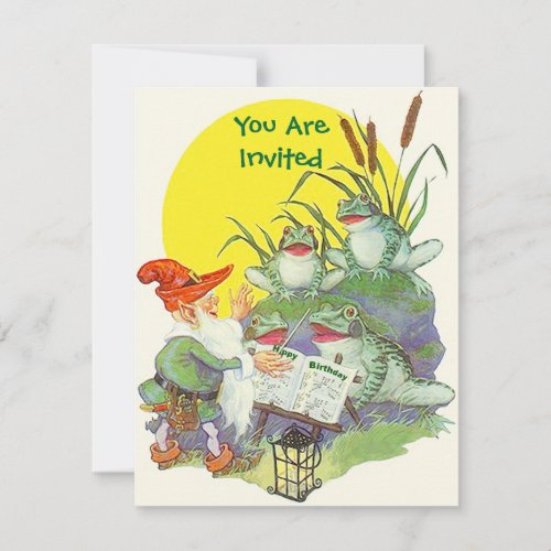 Elf sing Frogs Cattails Party birthday INVITATIONS