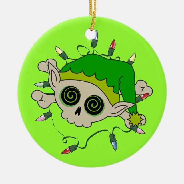 Elf Skull Ceramic Ornament (Front)
