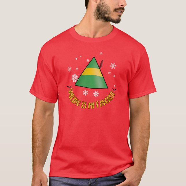 Elf Smiling Is My Favorite Men's Christmas T-Shirt (Front)