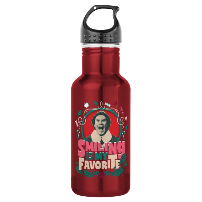 Elf - Smiling is My Favorite Stainless Steel Water Bottle (Front)