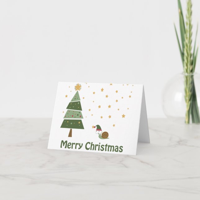 Elf Snail Christmas Scene Holiday Card (Front)