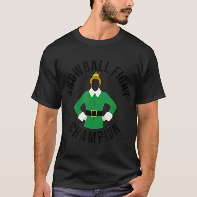 Elf Snowball Fight Champion Christmas T-Shirt (Front)