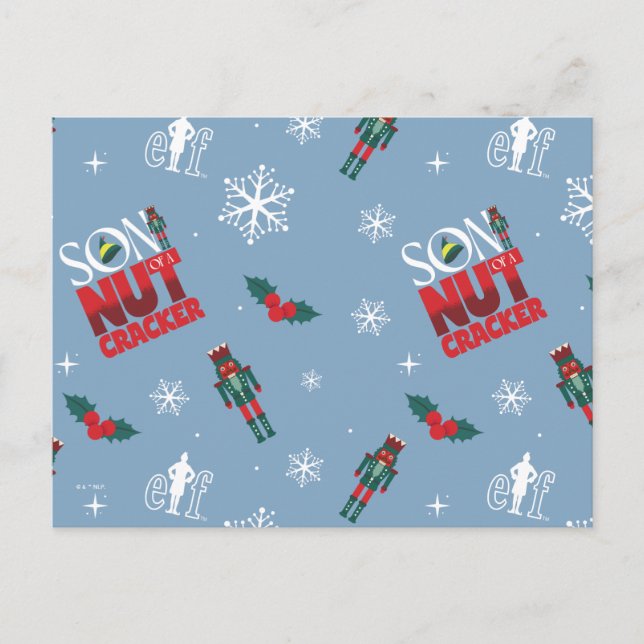 Elf "Son of a Nutcracker" Winter Pattern Holiday Postcard (Front)