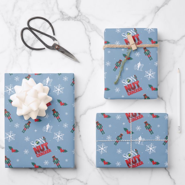 Elf "Son of a Nutcracker" Winter Pattern Wrapping Paper Sheets (Front)