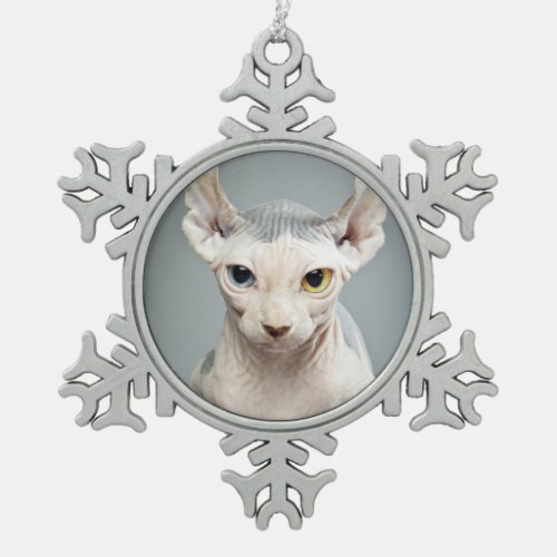 Elf Sphinx Cat Photograph Snowflake Pewter Christmas Ornament