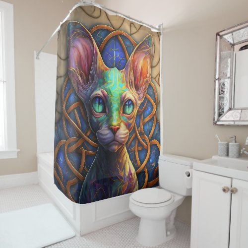 Elf Sphynx Cat Art Elven Shower Curtain Decor 