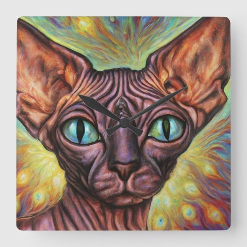 Elf Sphynx Cat Art Psychedelic Elven Square Wall Clock