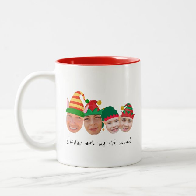 Elf squad 4 photos Christmas  Two-Tone Coffee Mug (Left)