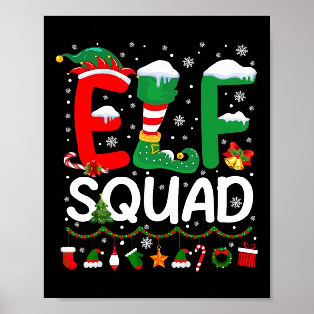 Elf Squad Christmas Family Matching Pajamas Kids F Poster (Front)
