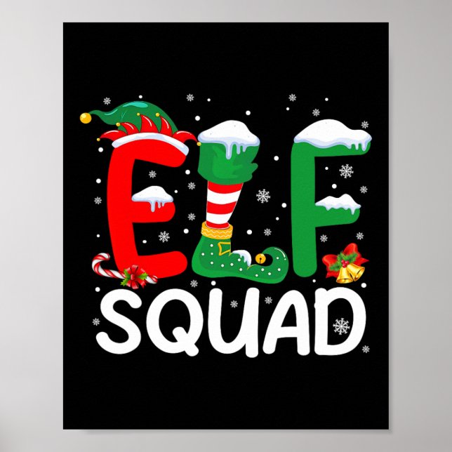Elf Squad Christmas Family Matching Pajamas Kids F Poster (Front)