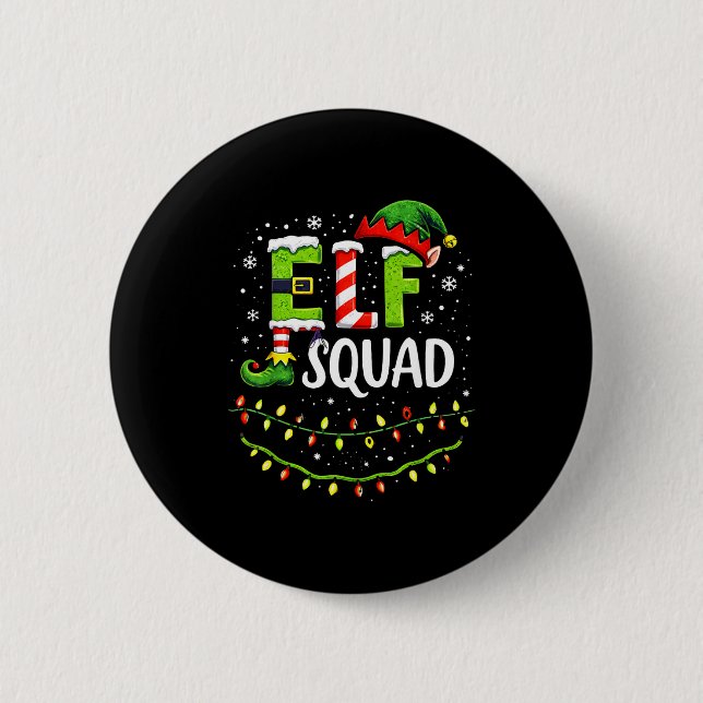 Elf Squad Christmas Lights Matching Holiday Crew  Button (Front)