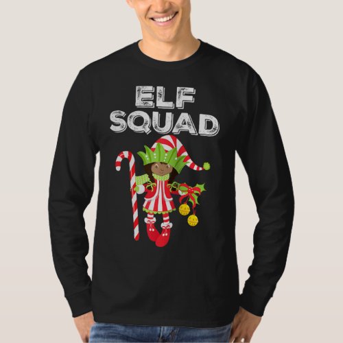 Elf Squad Cute Girl African American Xmas Matching T_Shirt