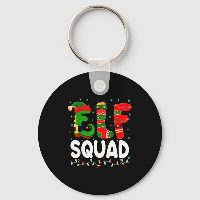 Elf Squad Family Christmas Matching Pajamas Xmas T Keychain (Front)