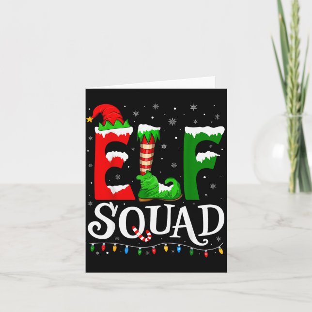 Elf Squad Funny Christmas Family Pajamas  Card (Front)